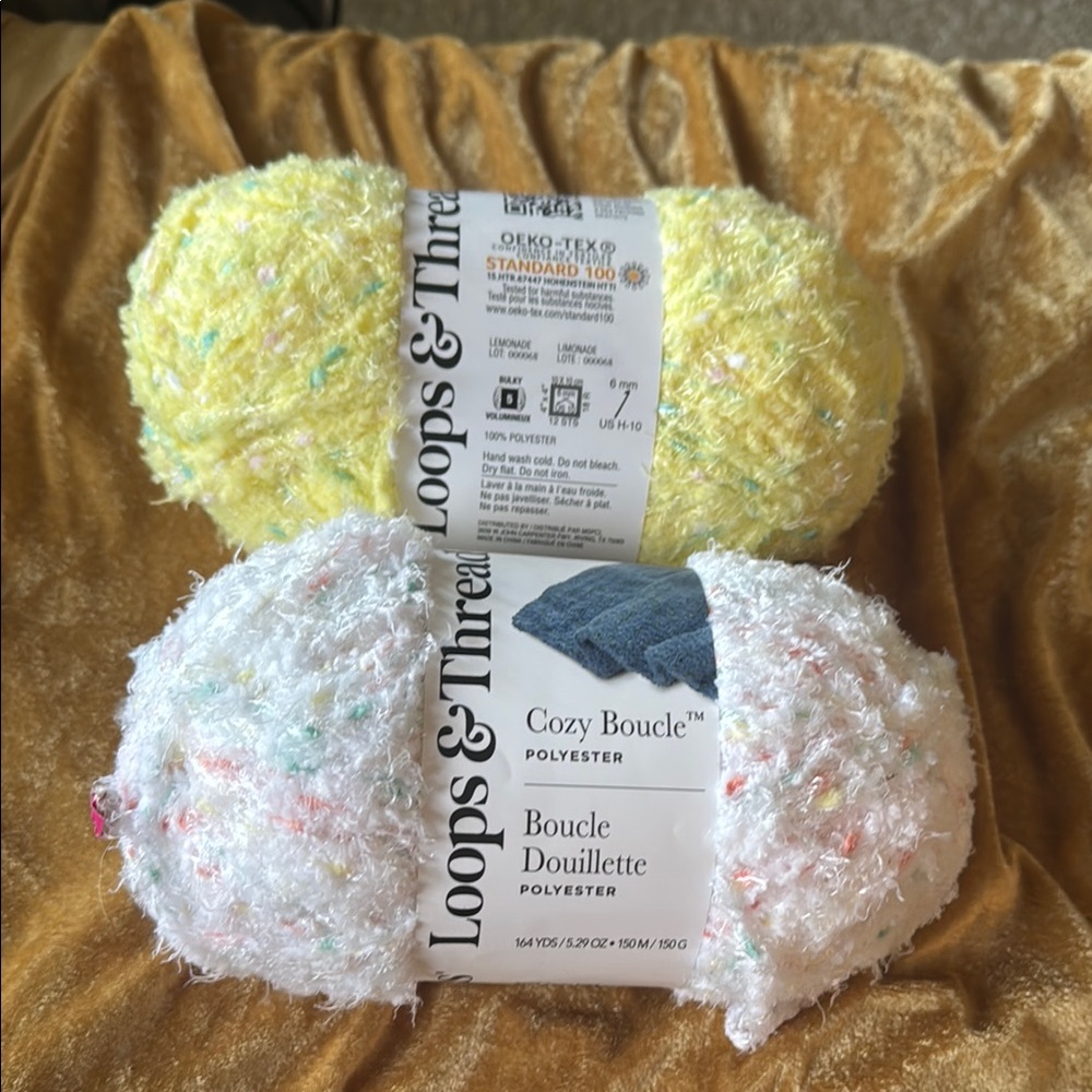 Loops & Threads Boucle Yarn in White and Yellow